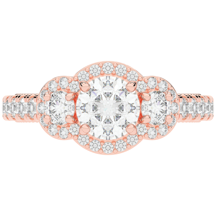 2.15CT.TW ROUND LAB DIAMOND 3 STONE HALO ENGAGEMENT RING - Nazarelle