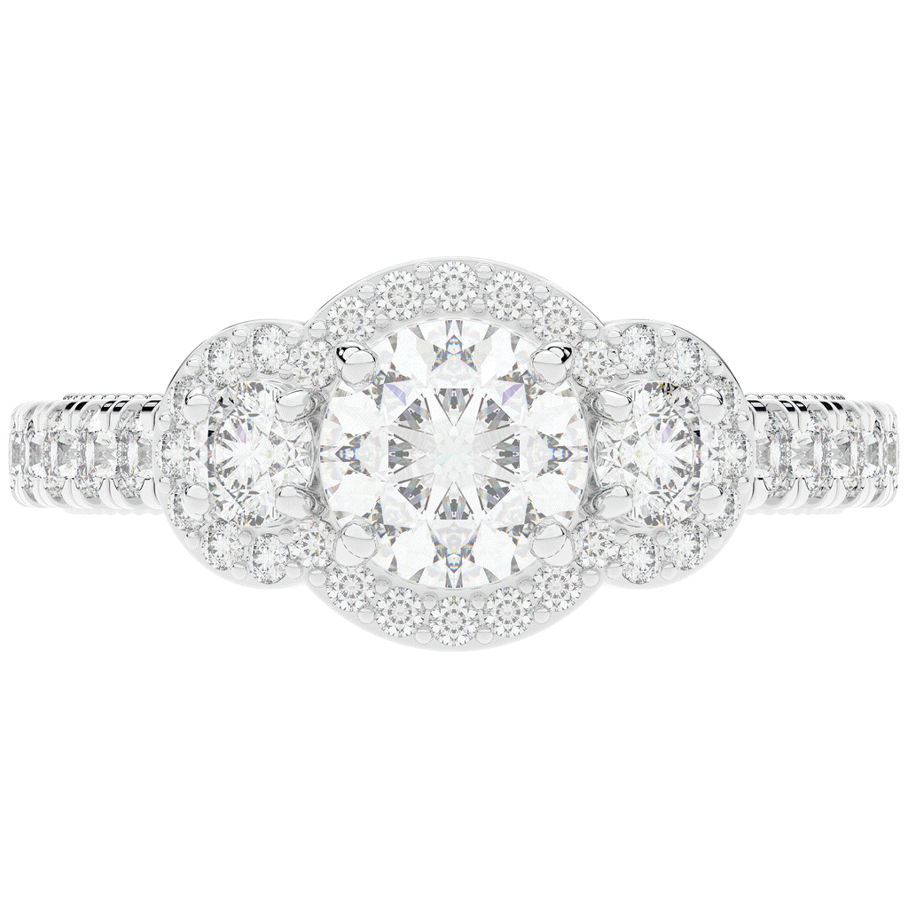 2.15CT.TW ROUND LAB DIAMOND 3 STONE HALO ENGAGEMENT RING - Nazarelle