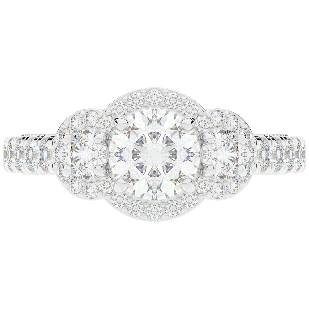 2.15CT.TW ROUND LAB DIAMOND 3 STONE HALO ENGAGEMENT RING - Nazarelle
