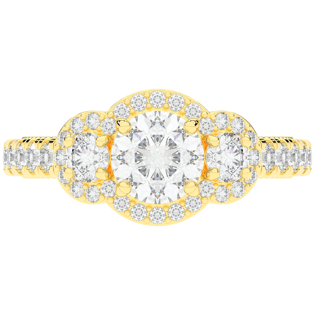 2.15CT.TW ROUND LAB DIAMOND 3 STONE HALO ENGAGEMENT RING - Nazarelle