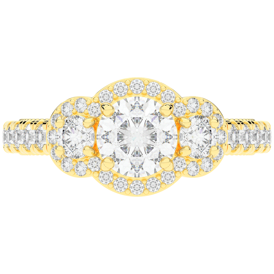 2.15CT.TW ROUND LAB DIAMOND 3 STONE HALO ENGAGEMENT RING - Nazarelle