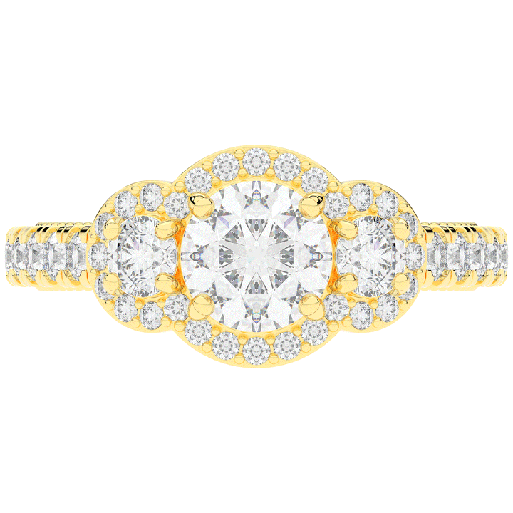 2.15CT.TW ROUND LAB DIAMOND 3 STONE HALO ENGAGEMENT RING - Nazarelle