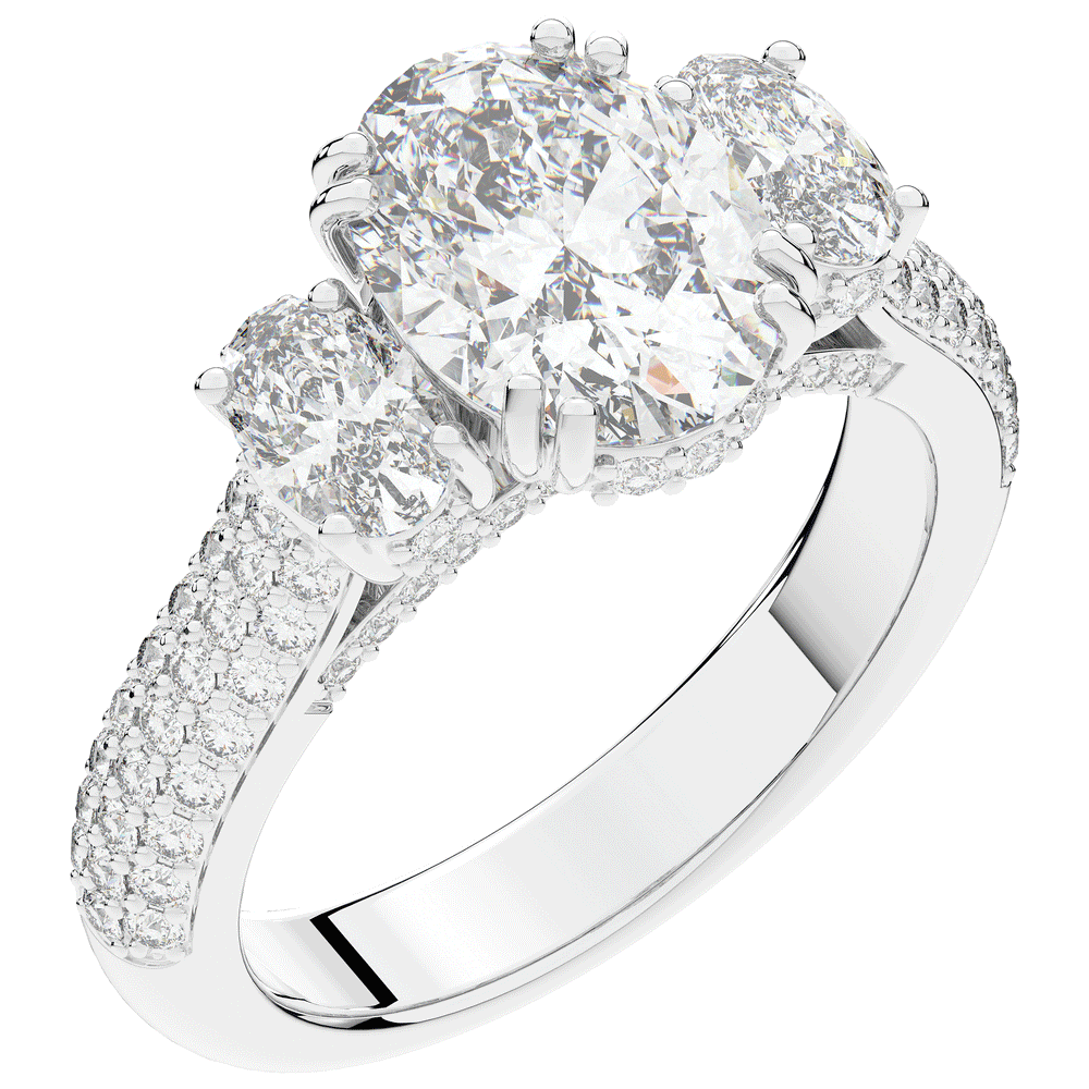 3.70CT.TW OVAL LAB DIAMOND 3 STONE ENGAGEMENT RING - Nazarelle