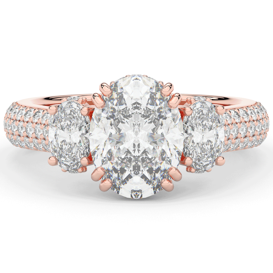 3.70CT.TW OVAL LAB DIAMOND 3 STONE ENGAGEMENT RING - Nazarelle