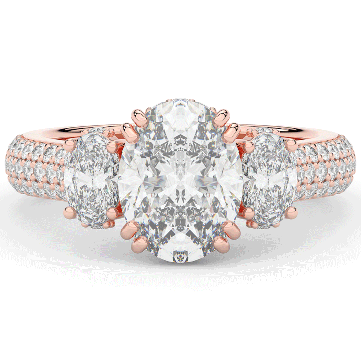 3.70CT.TW OVAL LAB DIAMOND 3 STONE ENGAGEMENT RING - Nazarelle