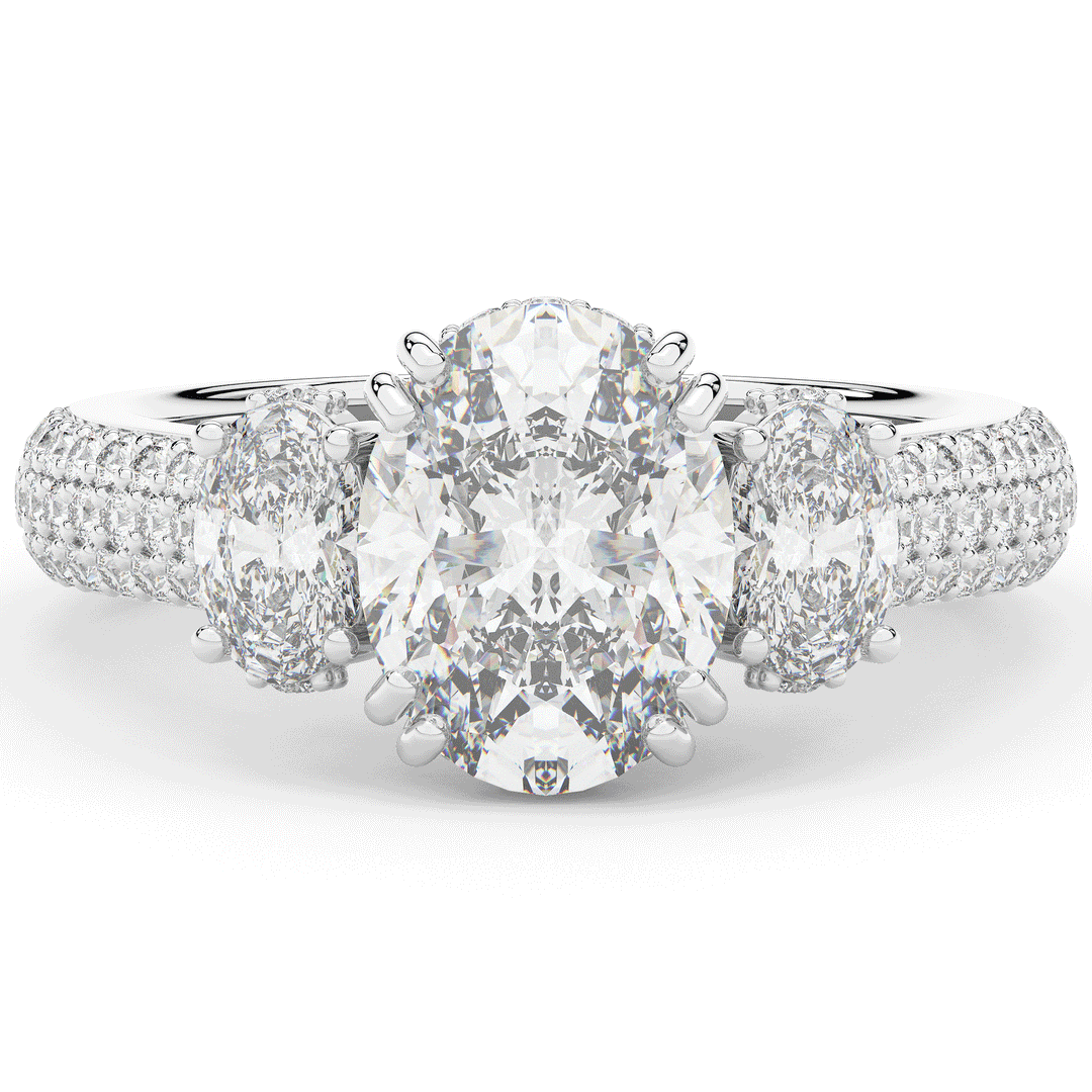 3.70CT.TW OVAL LAB DIAMOND 3 STONE ENGAGEMENT RING - Nazarelle