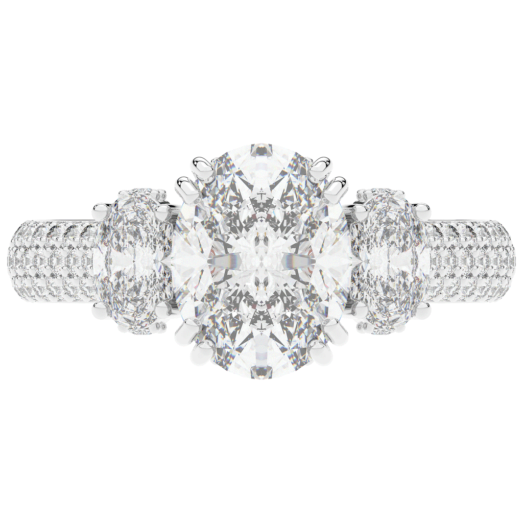 3.70CT.TW OVAL LAB DIAMOND 3 STONE ENGAGEMENT RING - Nazarelle