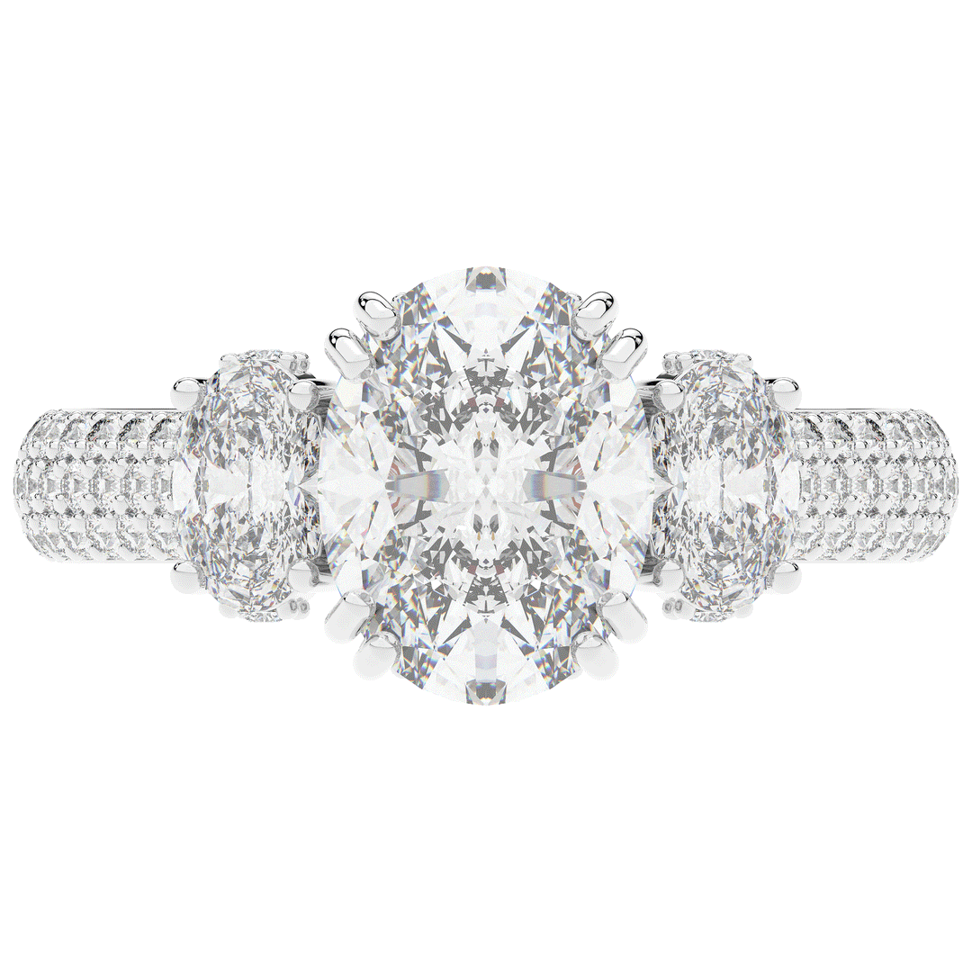 3.70CT.TW OVAL LAB DIAMOND 3 STONE ENGAGEMENT RING - Nazarelle
