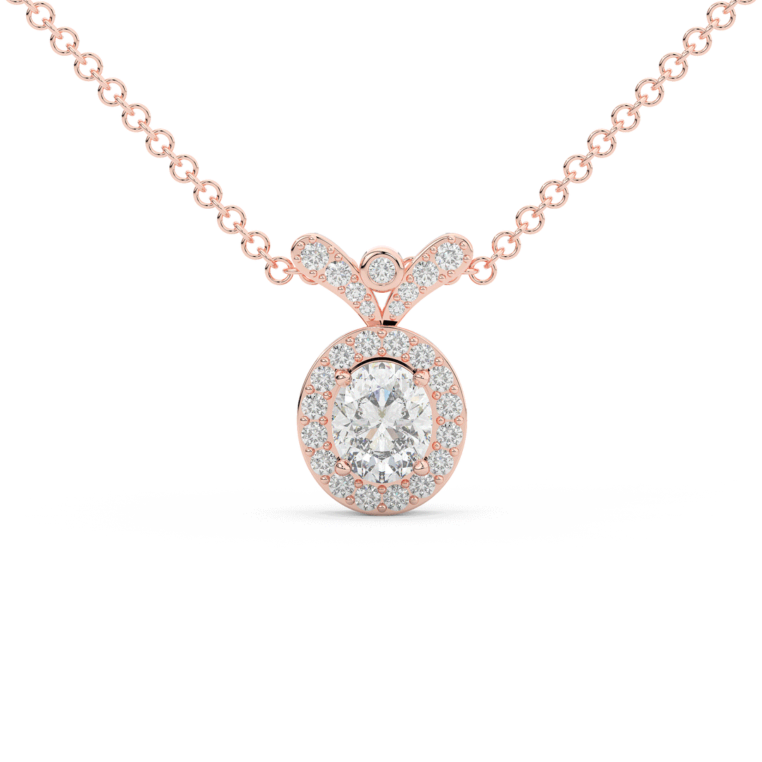 0.95CT.TW OVAL LAB DIAMOND HALO PENDANT - Nazarelle