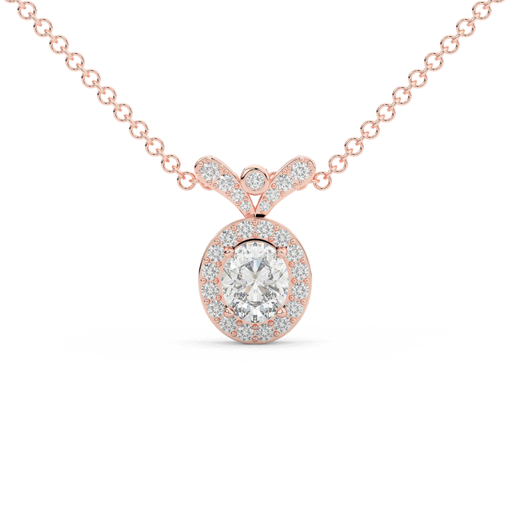 0.95CT.TW OVAL LAB DIAMOND HALO PENDANT - Nazarelle
