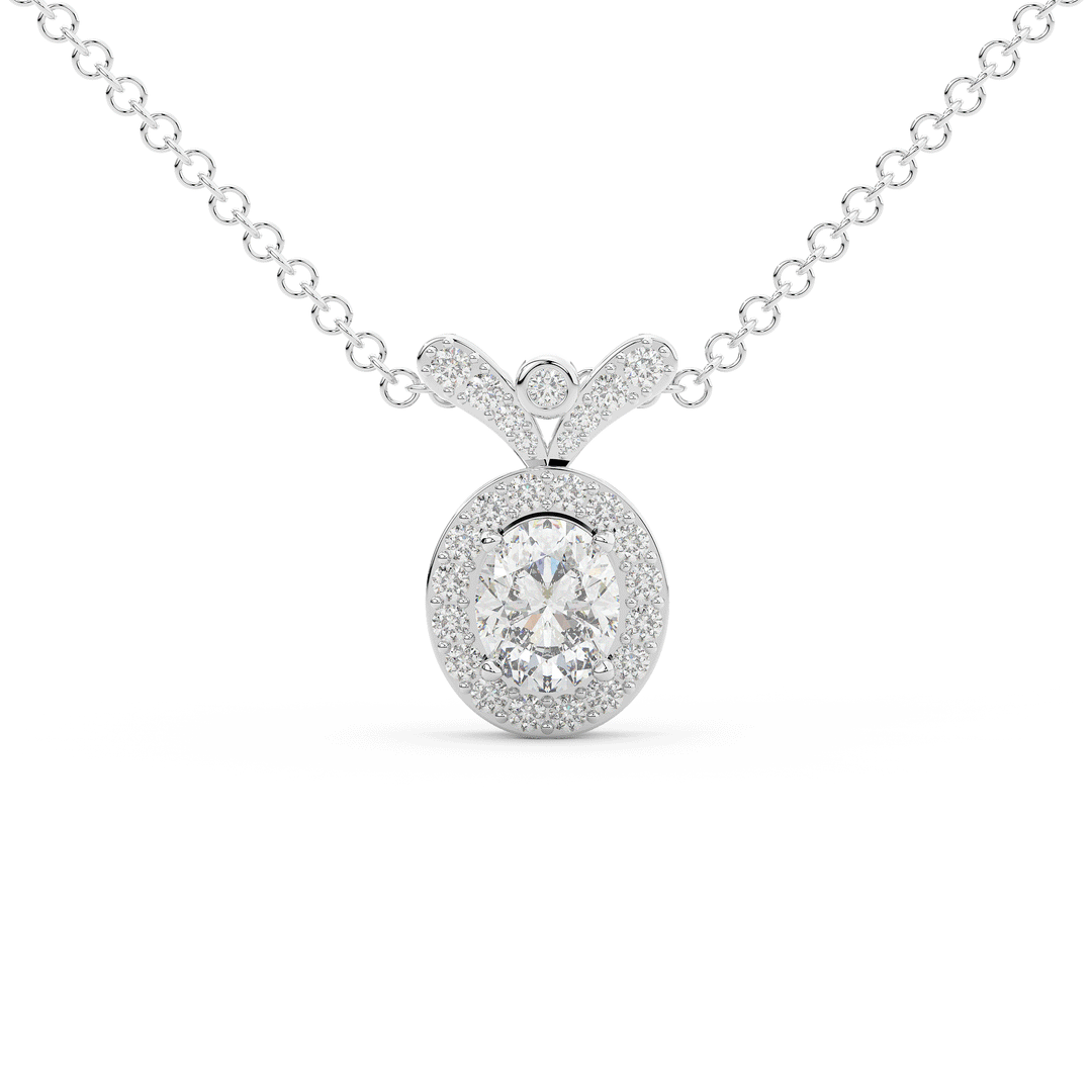 0.95CT.TW OVAL LAB DIAMOND HALO PENDANT - Nazarelle