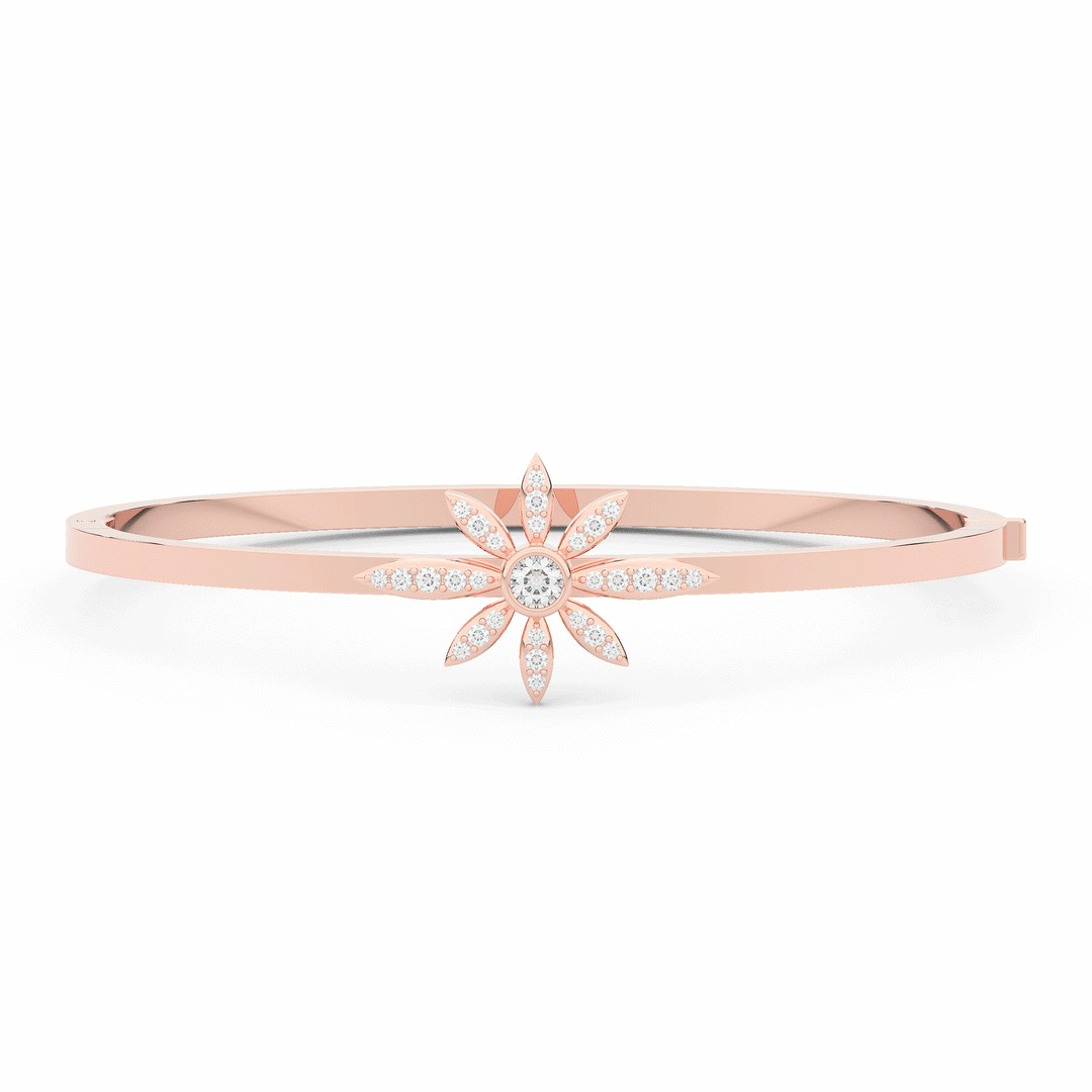0.40CT.TW ROUND LAB BEZEL AND PRONG SET FLOWER DIAMOND BANGLE - Nazarelle