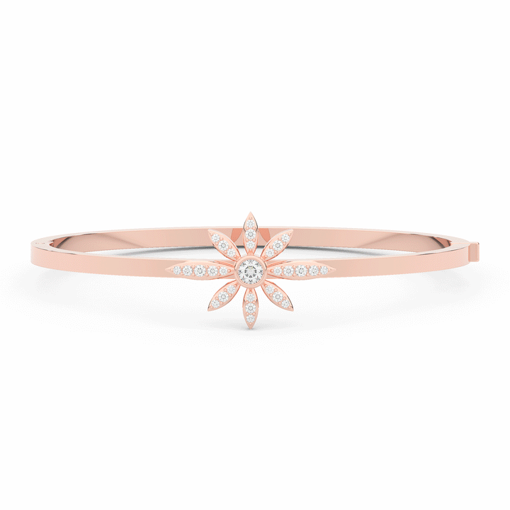 0.40CT.TW ROUND LAB BEZEL AND PRONG SET FLOWER DIAMOND BANGLE - Nazarelle