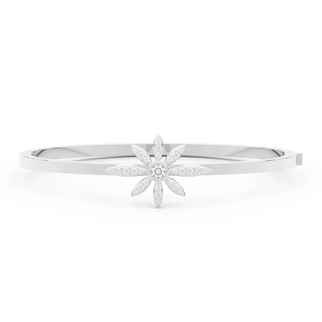 0.40CT.TW ROUND LAB BEZEL AND PRONG SET FLOWER DIAMOND BANGLE - Nazarelle