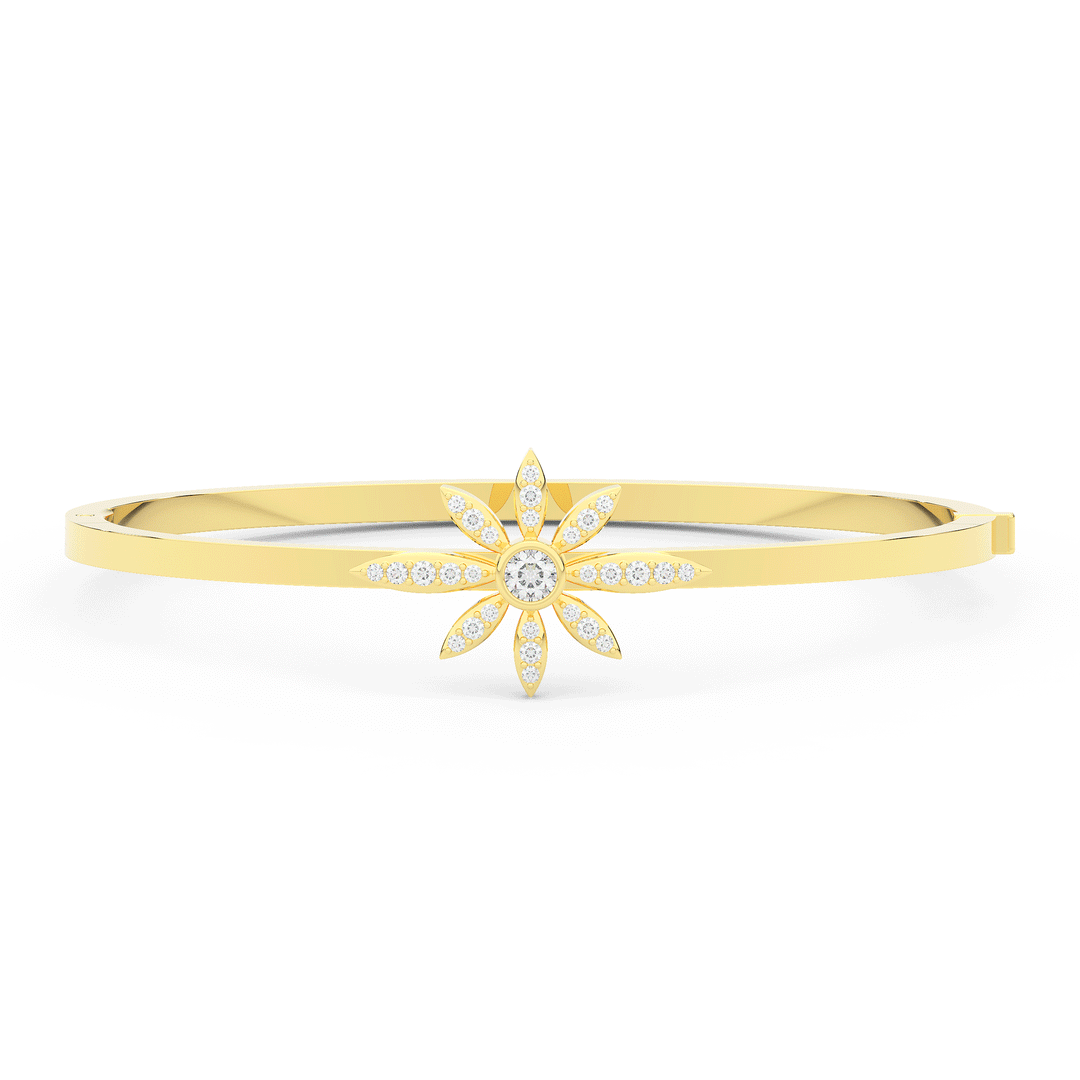 0.40CT.TW ROUND LAB BEZEL AND PRONG SET FLOWER DIAMOND BANGLE - Nazarelle