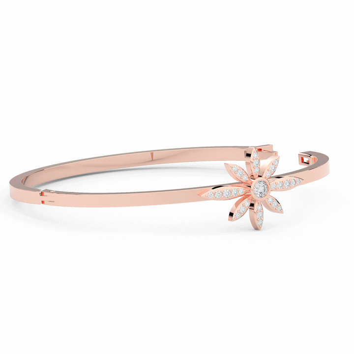 0.40CT.TW ROUND LAB BEZEL AND PRONG SET FLOWER DIAMOND BANGLE - Nazarelle
