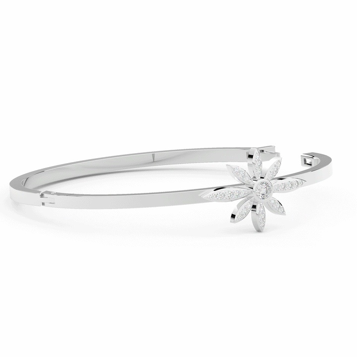 0.40CT.TW ROUND LAB BEZEL AND PRONG SET FLOWER DIAMOND BANGLE - Nazarelle