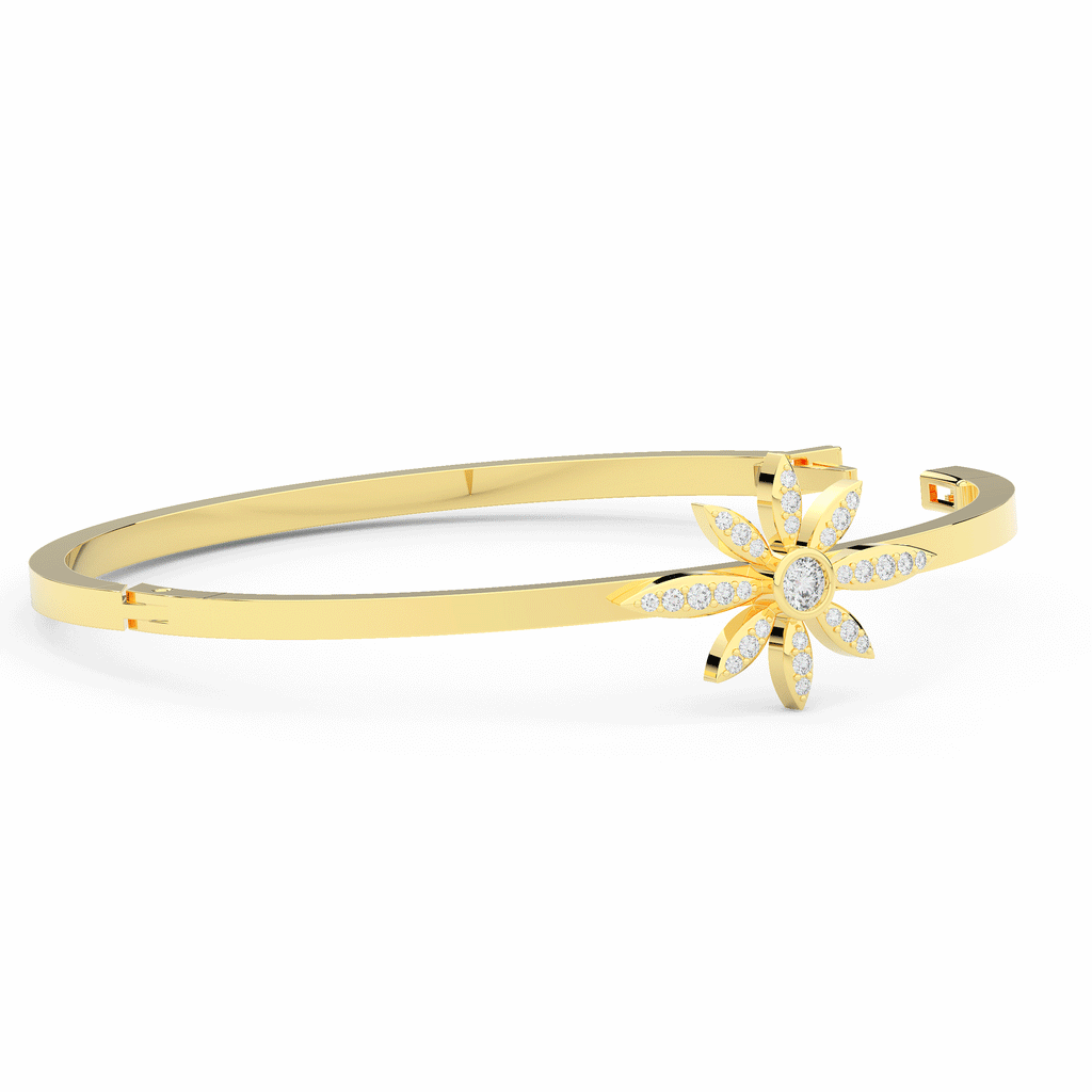 0.40CT.TW ROUND LAB BEZEL AND PRONG SET FLOWER DIAMOND BANGLE - Nazarelle