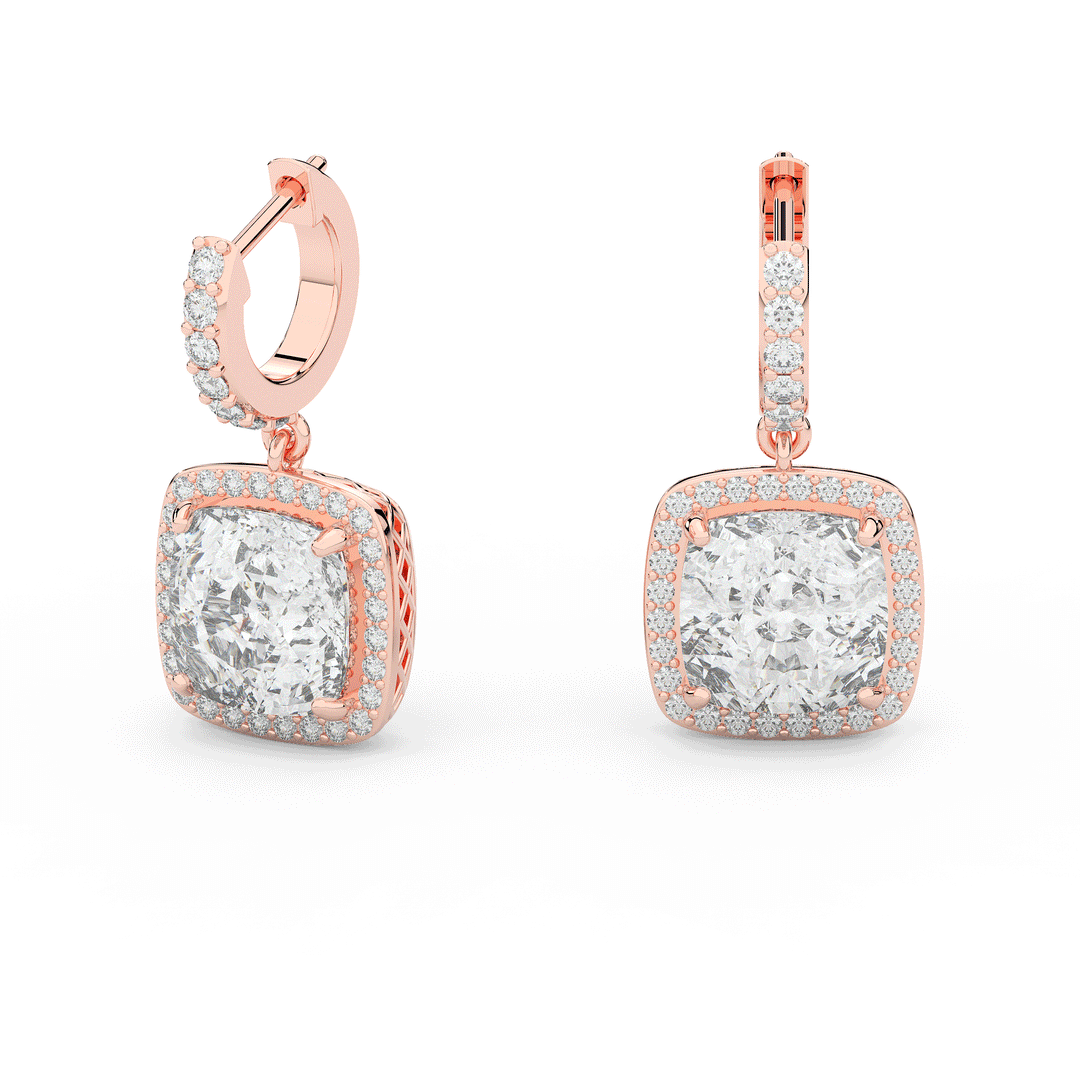 3.20CT.TW CUSHION WITH HALO LAB DIAMOND DROP EARRINGS - Nazarelle