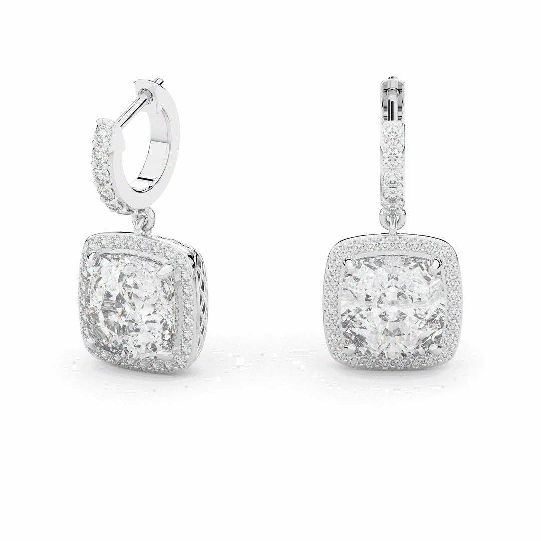 3.20CT.TW CUSHION WITH HALO LAB DIAMOND DROP EARRINGS - Nazarelle