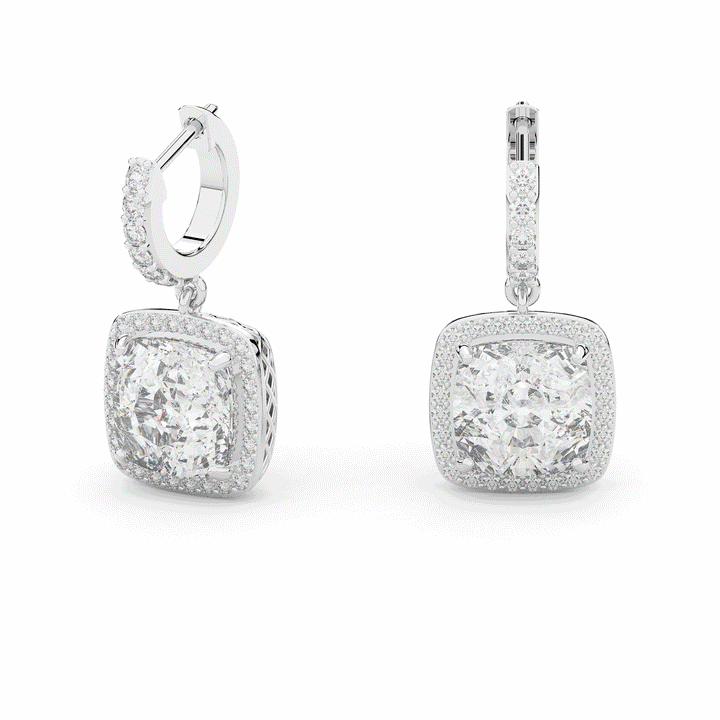 3.20CT.TW CUSHION WITH HALO LAB DIAMOND DROP EARRINGS - Nazarelle