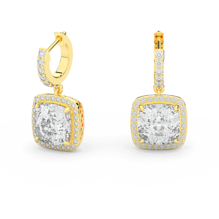 3.20CT.TW CUSHION WITH HALO LAB DIAMOND DROP EARRINGS - Nazarelle