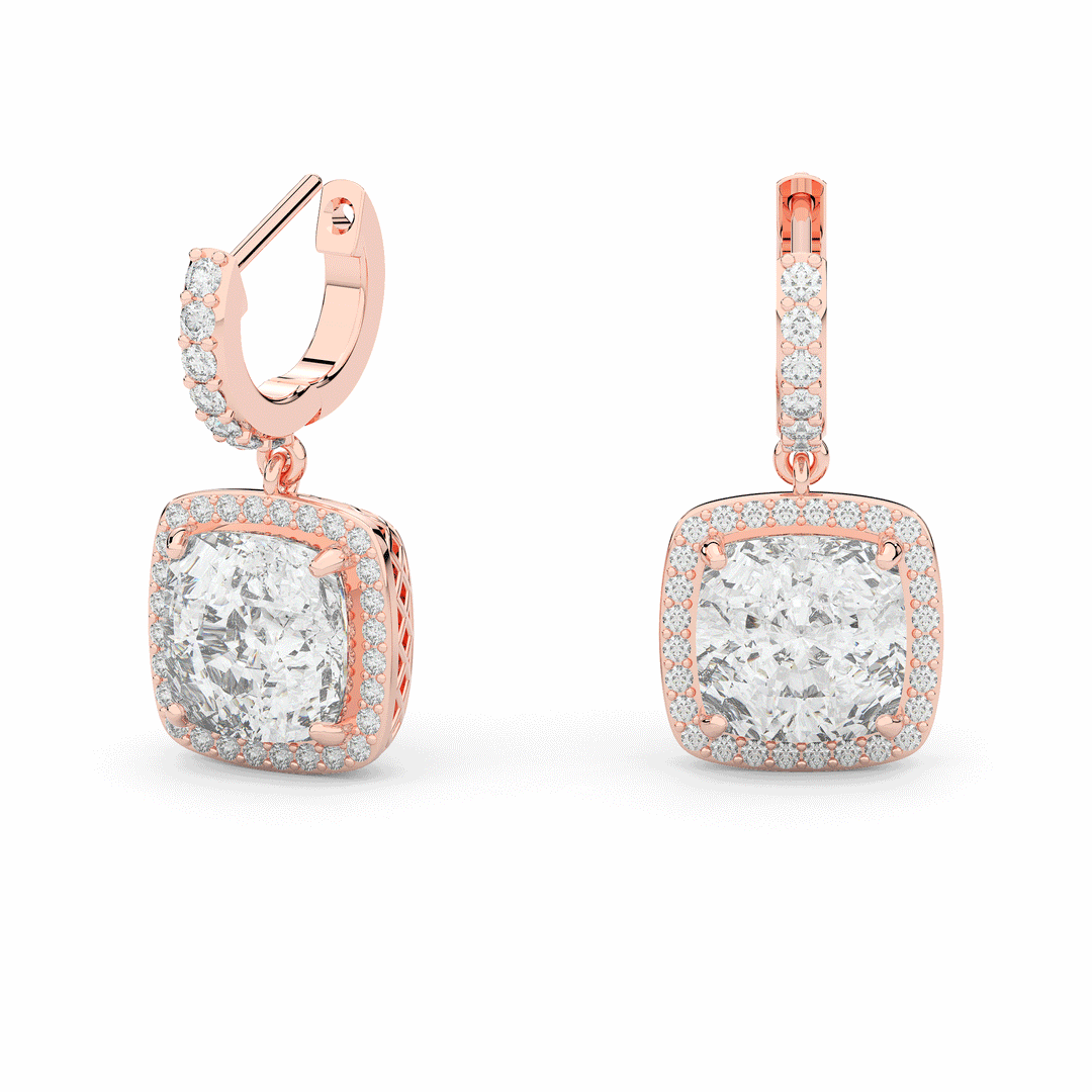 3.20CT.TW CUSHION WITH HALO LAB DIAMOND DROP EARRINGS - Nazarelle