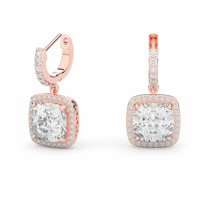 3.20CT.TW CUSHION WITH HALO LAB DIAMOND DROP EARRINGS - Nazarelle