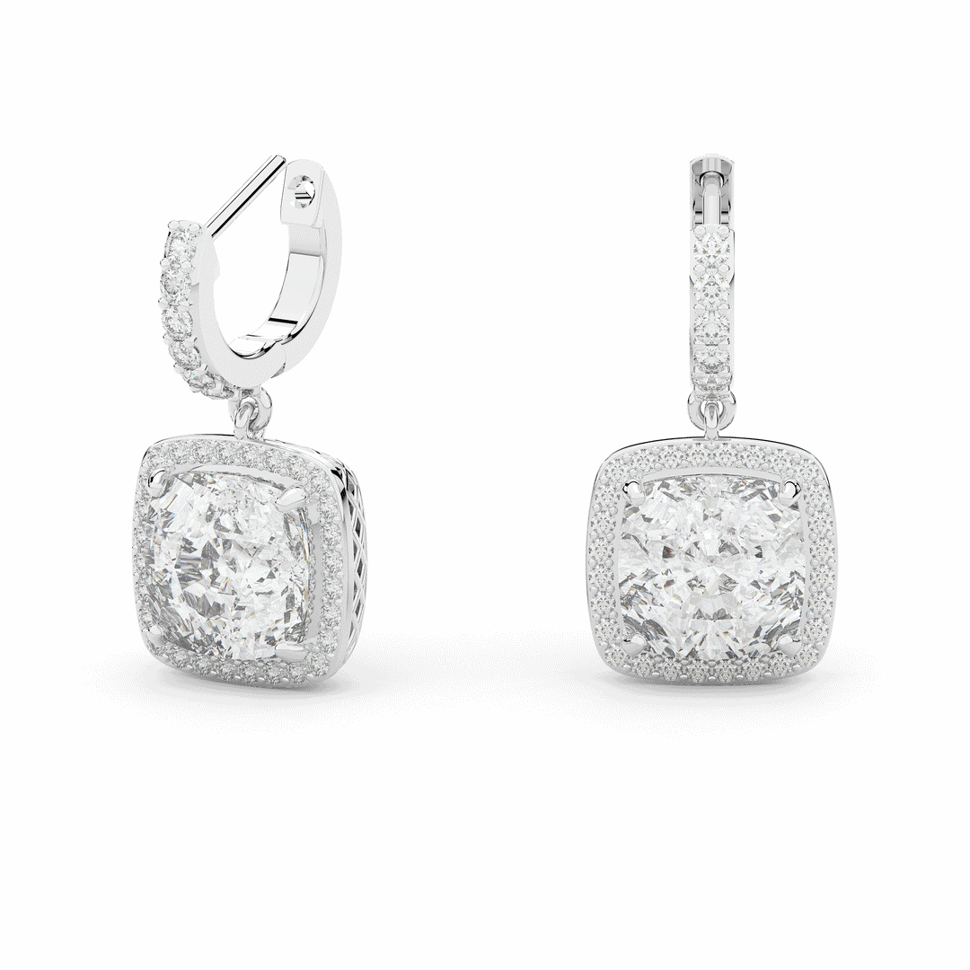 3.20CT.TW CUSHION WITH HALO LAB DIAMOND DROP EARRINGS - Nazarelle