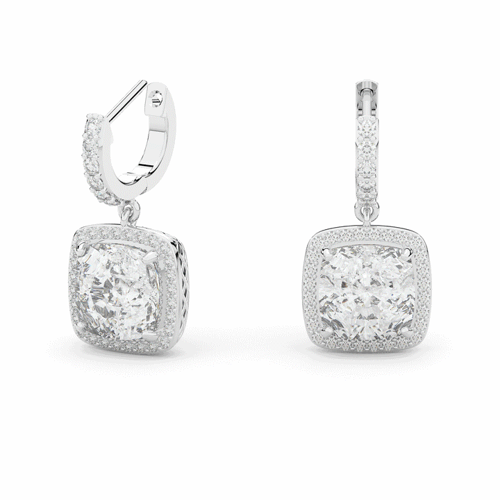 3.20CT.TW CUSHION WITH HALO LAB DIAMOND DROP EARRINGS - Nazarelle