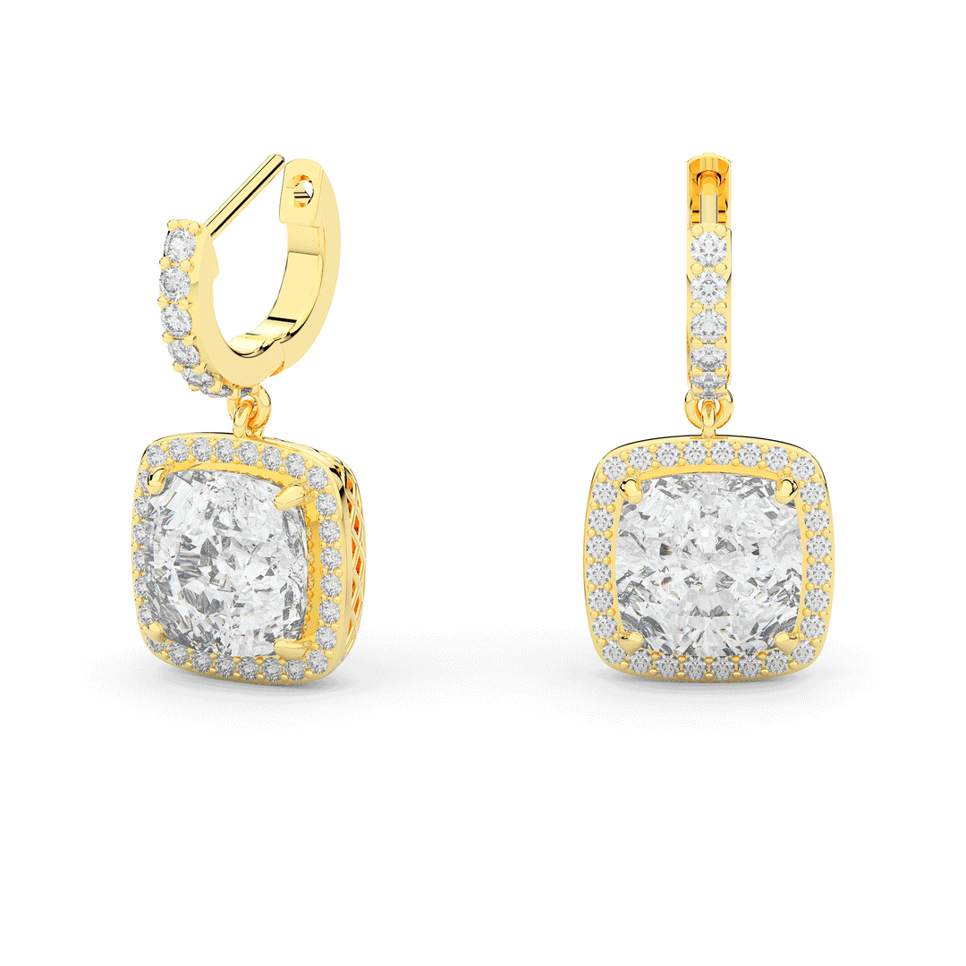 3.20CT.TW CUSHION WITH HALO LAB DIAMOND DROP EARRINGS - Nazarelle