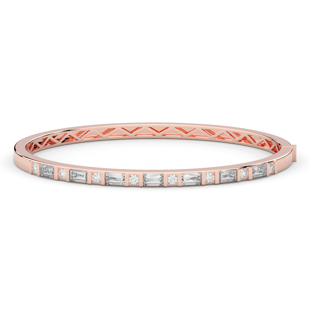 2.75CT.TW ROUND AND EMERALD CUT LAB DIAMOND SHARED PRONG BANGLE - Nazarelle