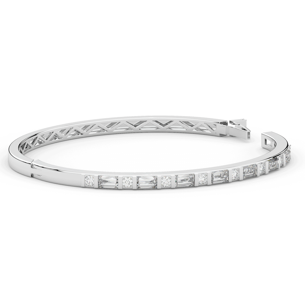 2.75CT.TW ROUND AND EMERALD CUT LAB DIAMOND SHARED PRONG BANGLE - Nazarelle