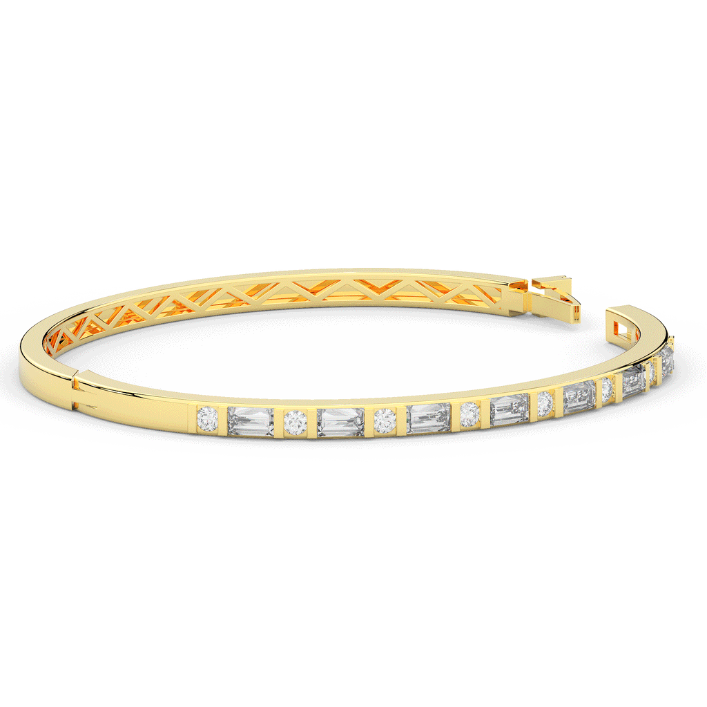 2.75CT.TW ROUND AND EMERALD CUT LAB DIAMOND SHARED PRONG BANGLE - Nazarelle