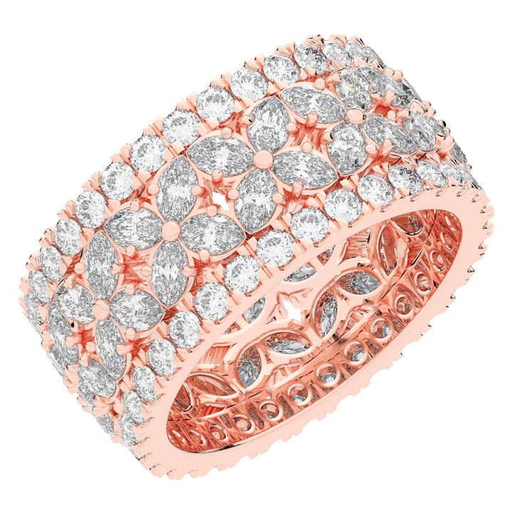 3.80CT.TW MARQUISE AND ROUND LAB DIAMOND FLOWER PETAL ETERNITY WEDDING BAND - Nazarelle
