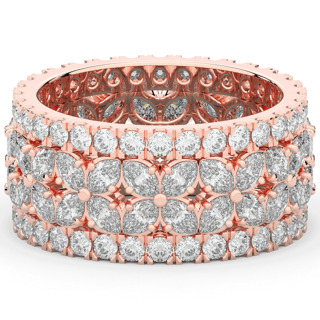3.80CT.TW MARQUISE AND ROUND LAB DIAMOND FLOWER PETAL ETERNITY WEDDING BAND - Nazarelle