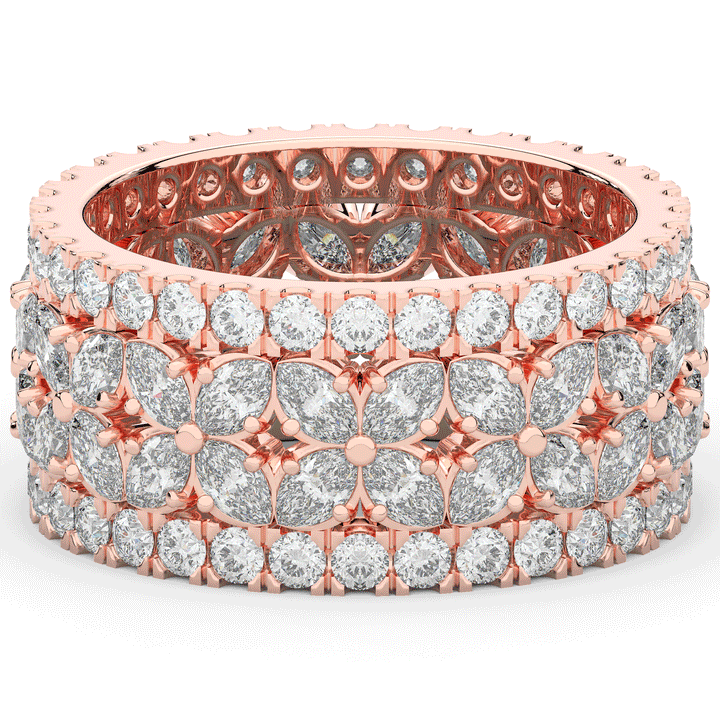 3.80CT.TW MARQUISE AND ROUND LAB DIAMOND FLOWER PETAL ETERNITY WEDDING BAND - Nazarelle