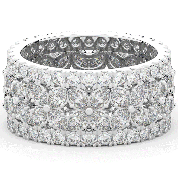 3.80CT.TW MARQUISE AND ROUND LAB DIAMOND FLOWER PETAL ETERNITY WEDDING BAND - Nazarelle