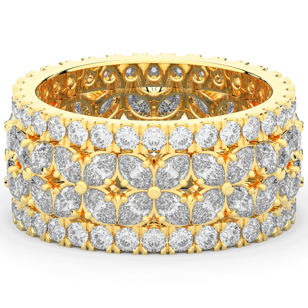 3.80CT.TW MARQUISE AND ROUND LAB DIAMOND FLOWER PETAL ETERNITY WEDDING BAND - Nazarelle