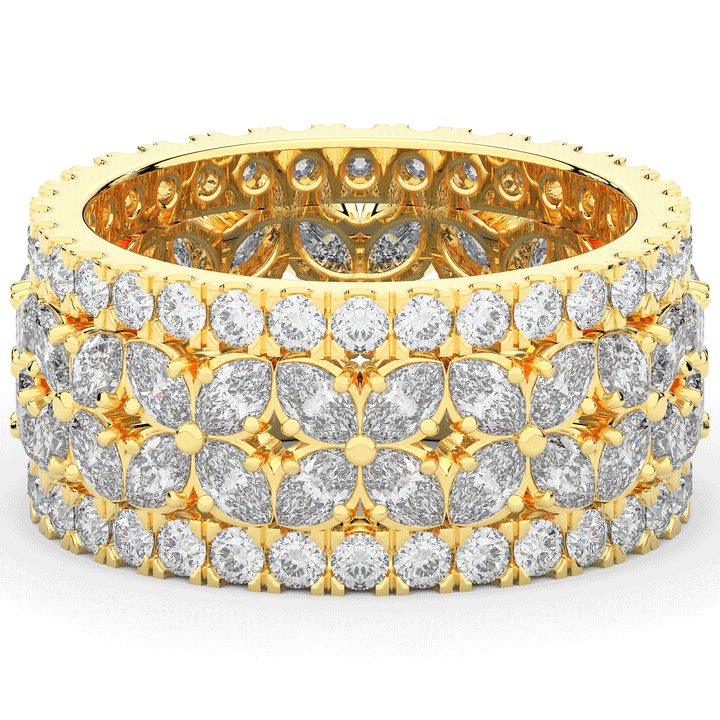 3.80CT.TW MARQUISE AND ROUND LAB DIAMOND FLOWER PETAL ETERNITY WEDDING BAND - Nazarelle
