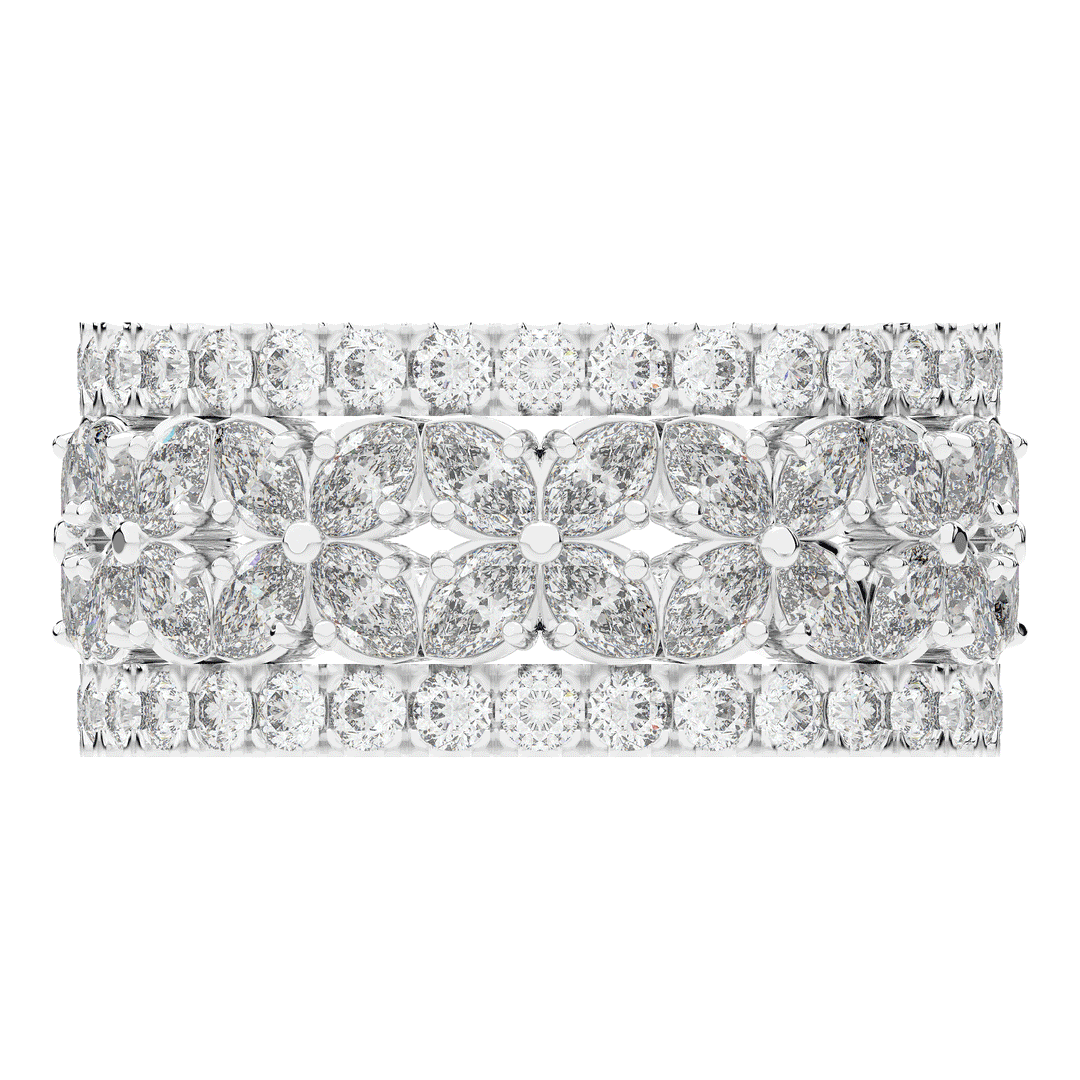 3.80CT.TW MARQUISE AND ROUND LAB DIAMOND FLOWER PETAL ETERNITY WEDDING BAND - Nazarelle
