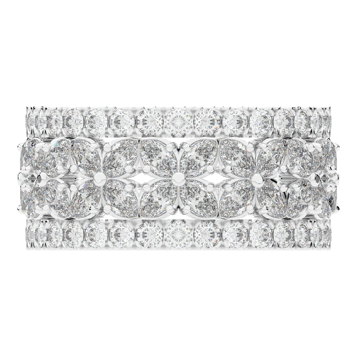 3.80CT.TW MARQUISE AND ROUND LAB DIAMOND FLOWER PETAL ETERNITY WEDDING BAND - Nazarelle