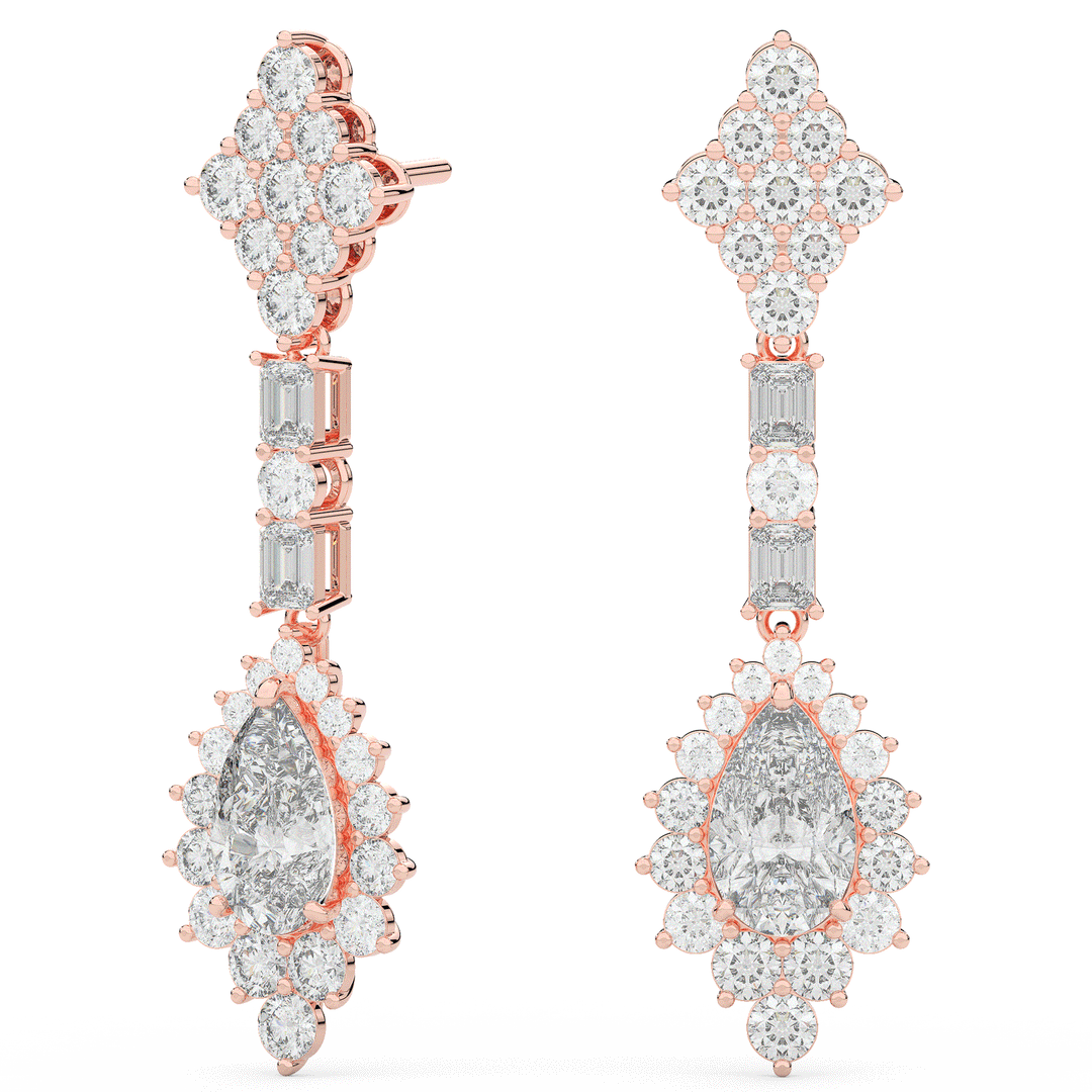 7.00CT.TW PEAR WITH HALO LAB DIAMOND DROP EARRINGS - Nazarelle