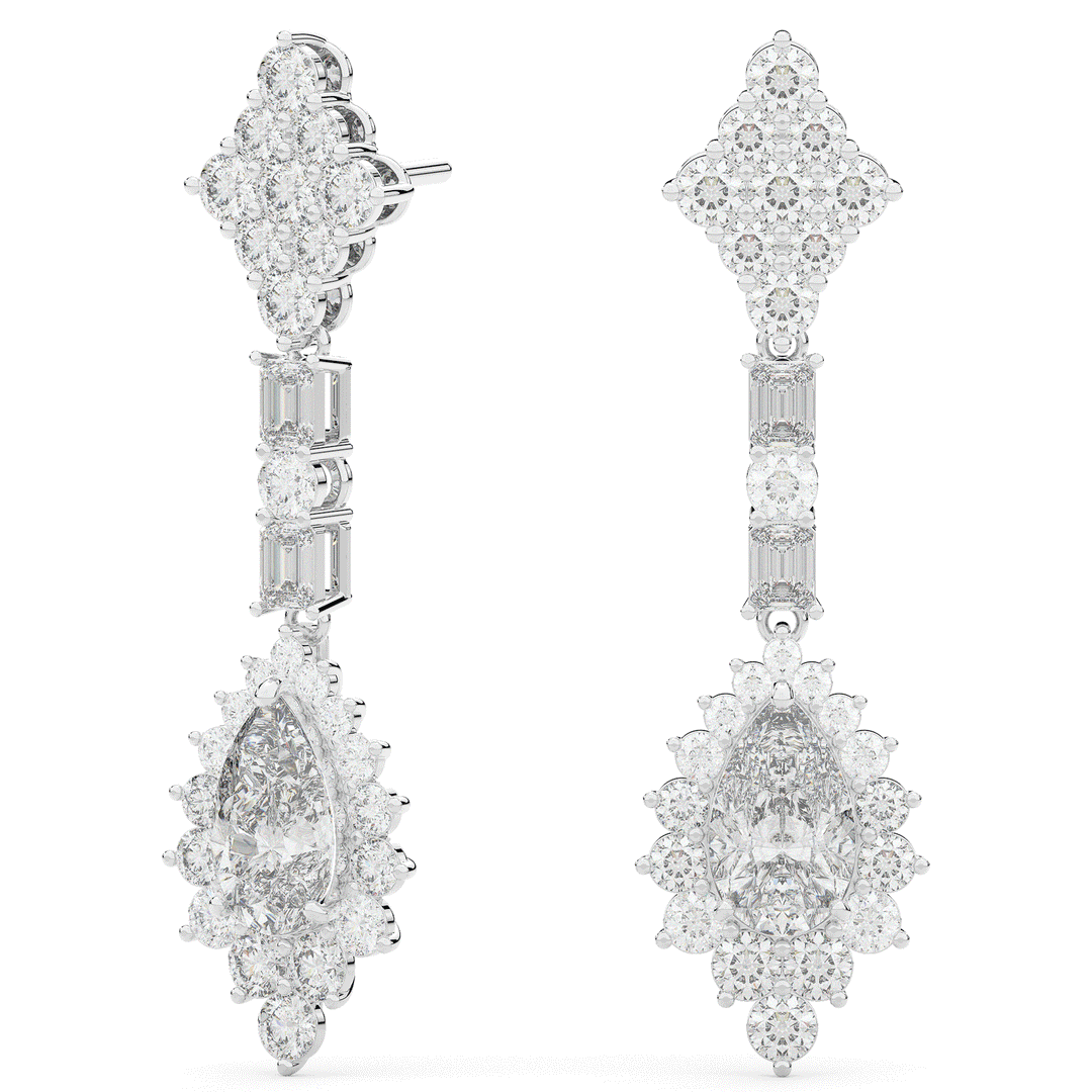 7.00CT.TW PEAR WITH HALO LAB DIAMOND DROP EARRINGS - Nazarelle