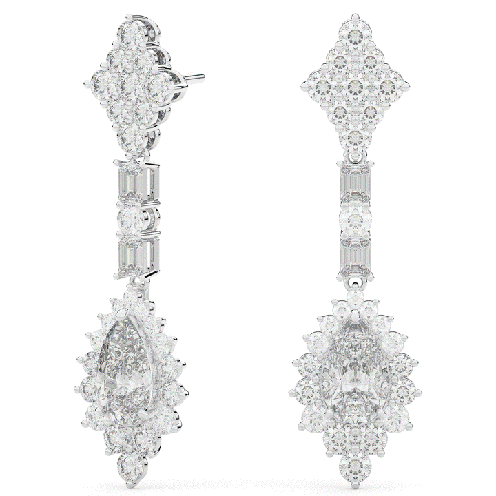 7.00CT.TW PEAR WITH HALO LAB DIAMOND DROP EARRINGS - Nazarelle