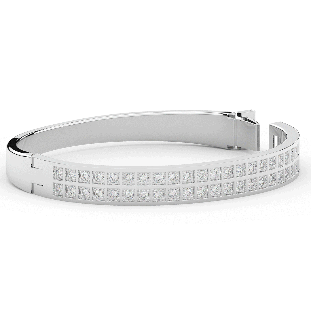 2.00CT.TW ROUND LAB TWO ROW DIAMOND BANGLE - Nazarelle