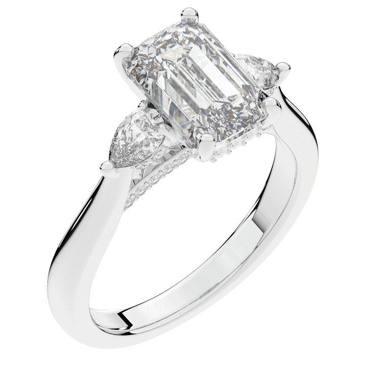 2.40CT.TW EMERALD CUT LAB DIAMOND 3 STONE ENGAGEMENT RING - Nazarelle
