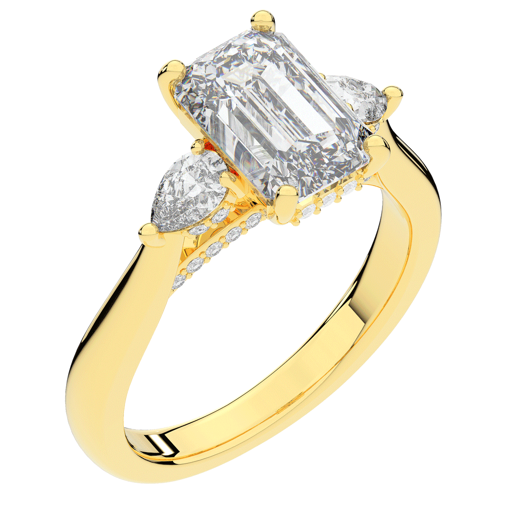 2.40CT.TW EMERALD CUT LAB DIAMOND 3 STONE ENGAGEMENT RING - Nazarelle