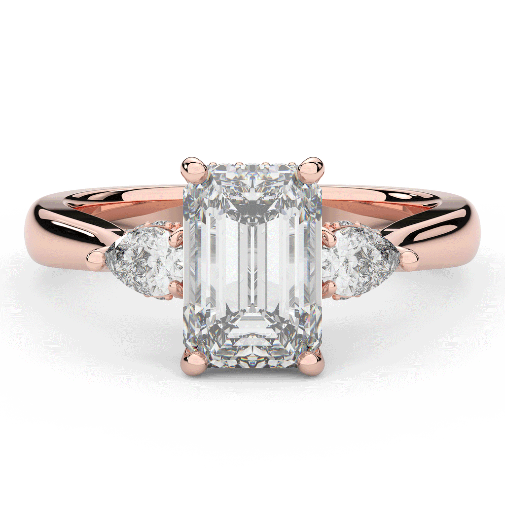 2.40CT.TW EMERALD CUT LAB DIAMOND 3 STONE ENGAGEMENT RING - Nazarelle