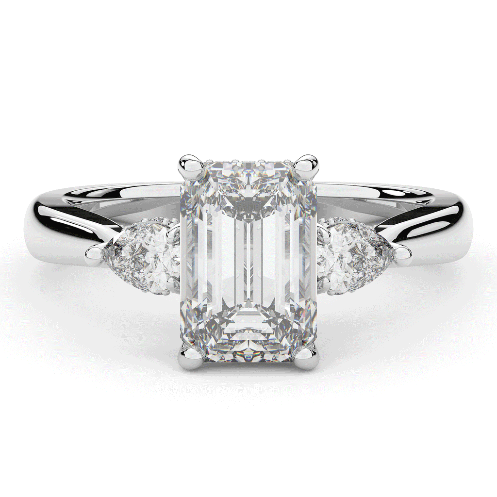 2.40CT.TW EMERALD CUT LAB DIAMOND 3 STONE ENGAGEMENT RING - Nazarelle